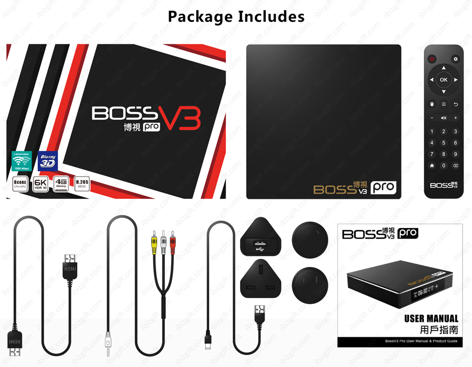 Boss TV V3 PRO Set-top Box Boss TV V3 PRO Package Includes