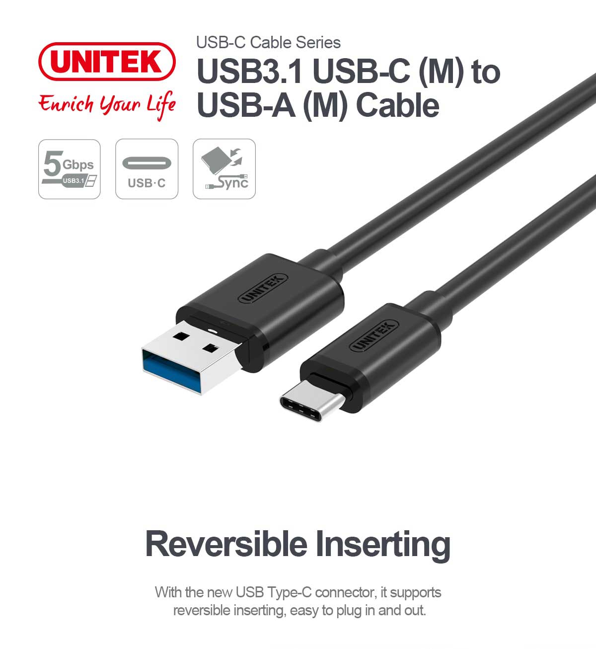 Reversible inserting. With the new USB Type-C connector, it supports reversible inserting,easy to plug in and out.